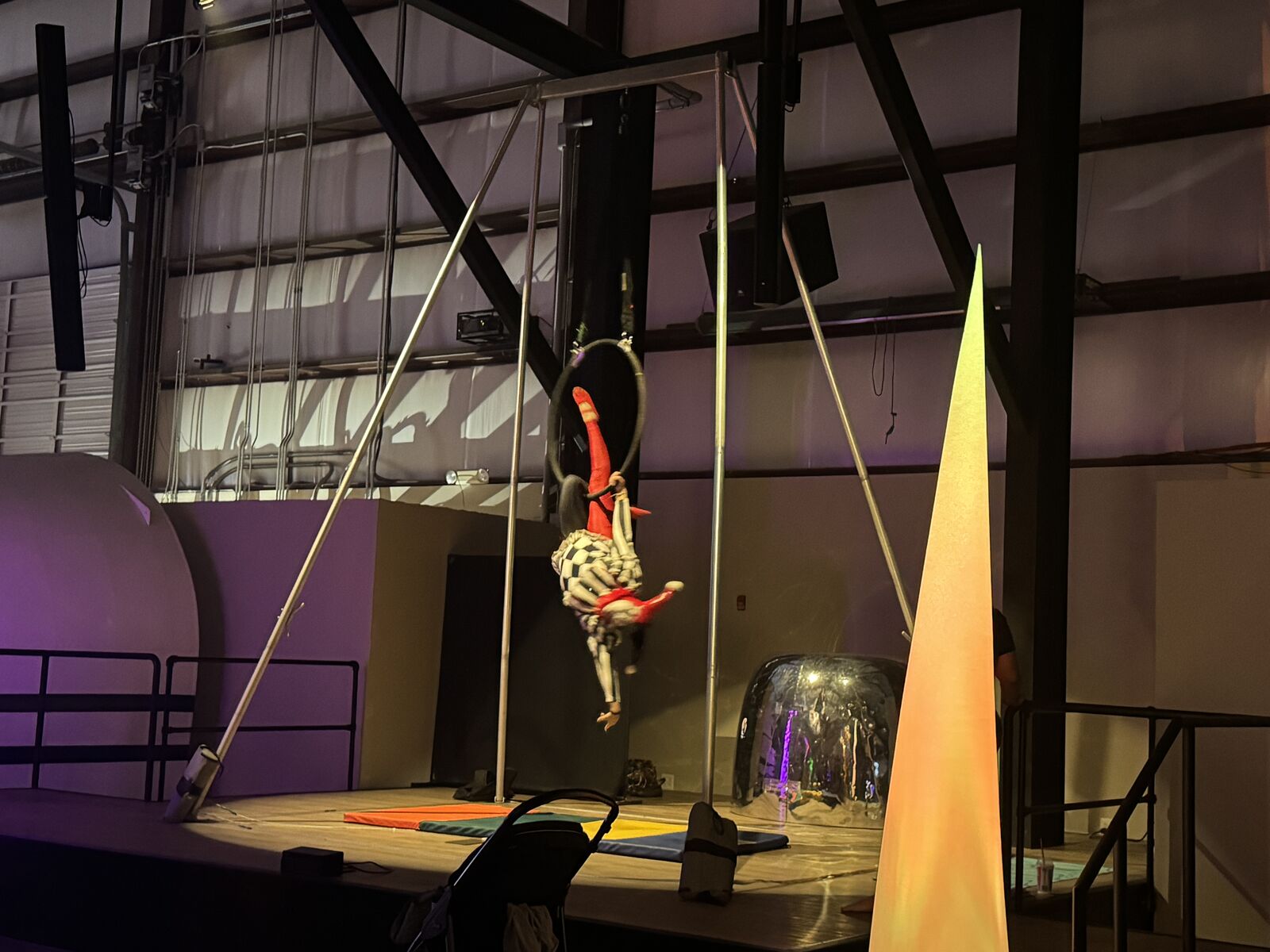 Aerialist performing on a hoop